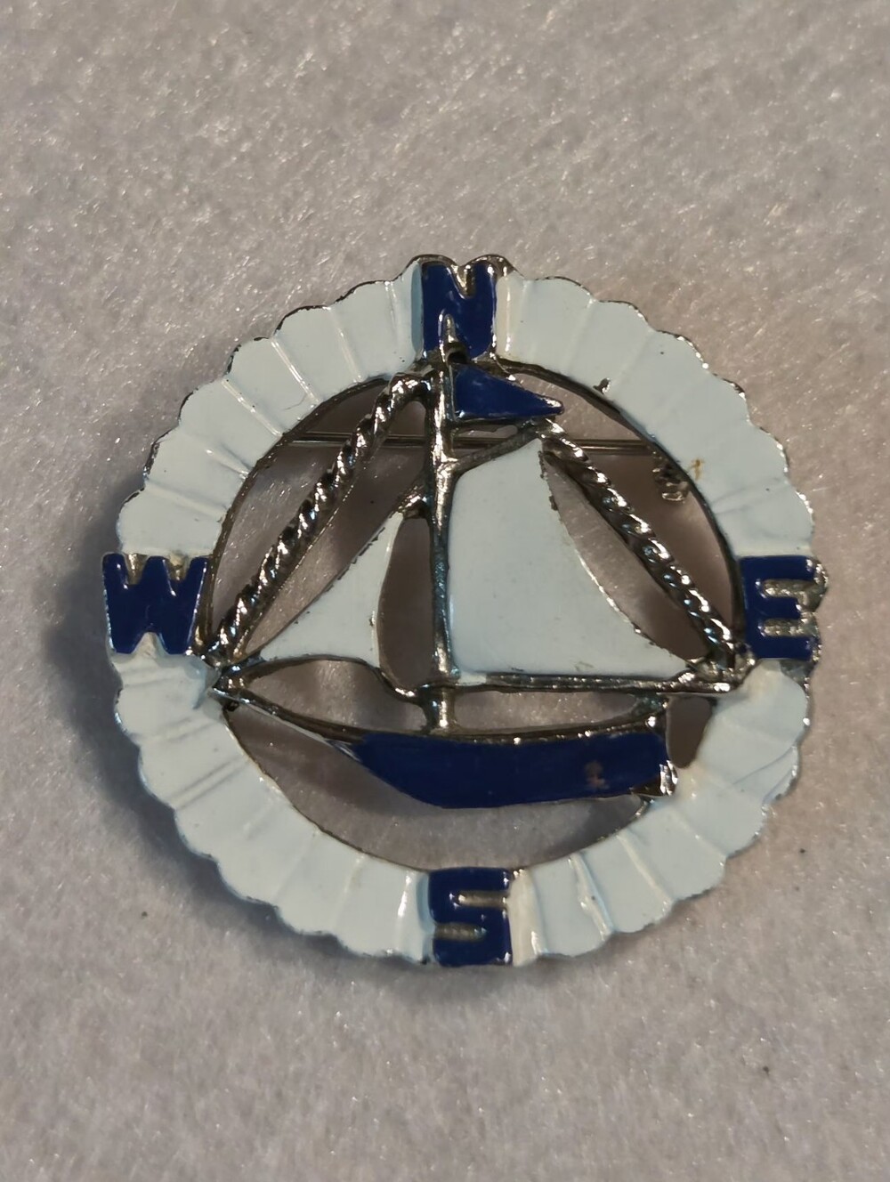Vintage Coro Nautical Blue and White Sailboat Brooch - Women Jewelry